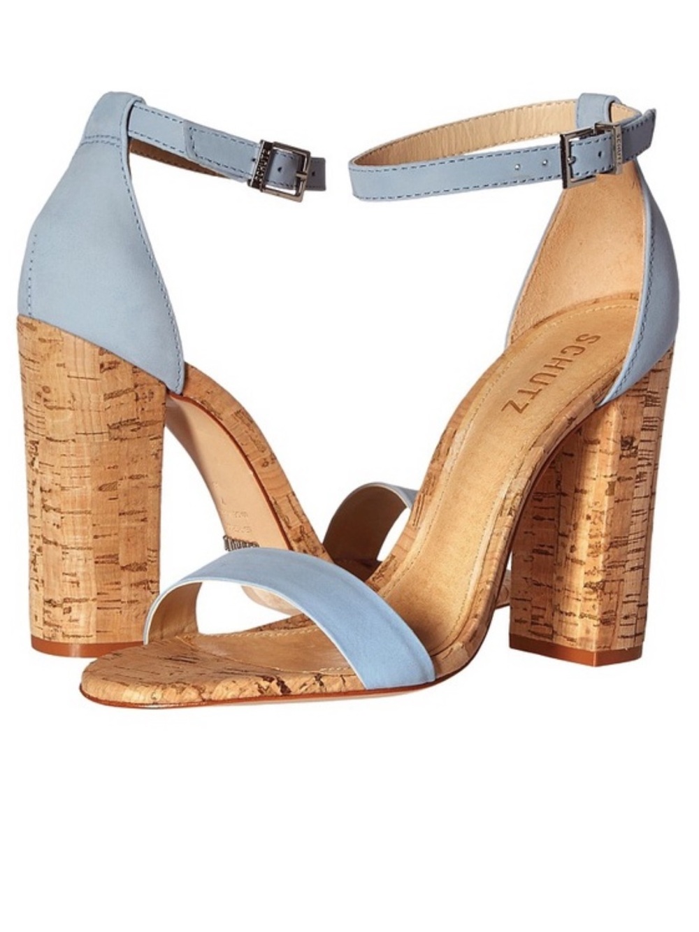Schutz Light Denim Blue Chunky Block Cork Heels Espadrilles 9.5M